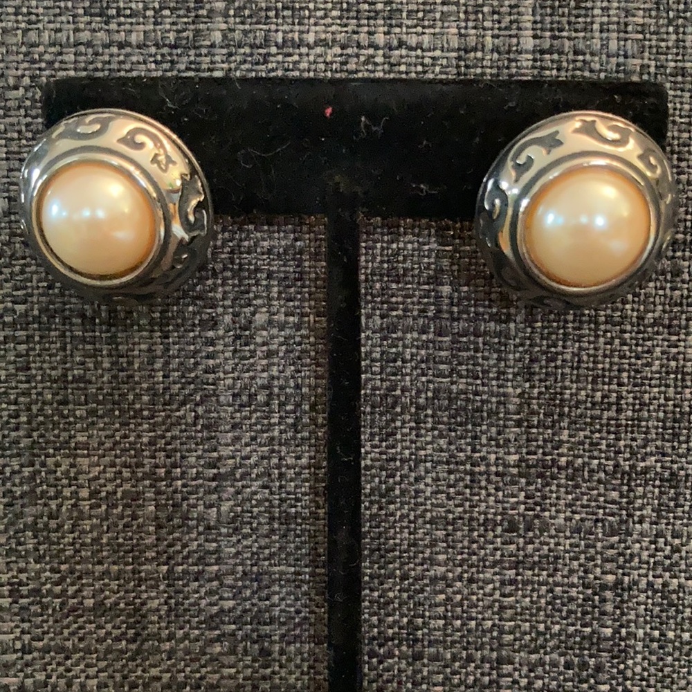 DP Silver-Tone and Pearl Pierced Earrings